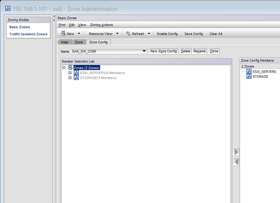 192.168.1.101 - sw0 - Zone Administration