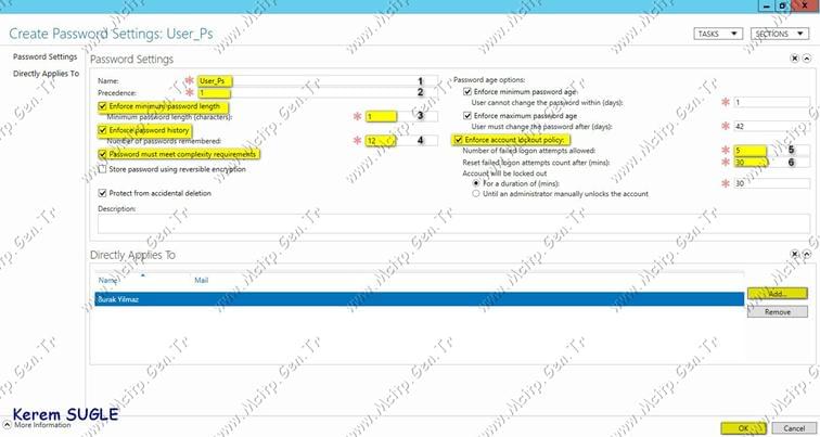 Microsoft Server 2012 Fine Grained Password Policy