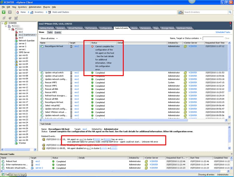 VMware ESX Error “cmd addnode failed for primary node: Internal AAM error”